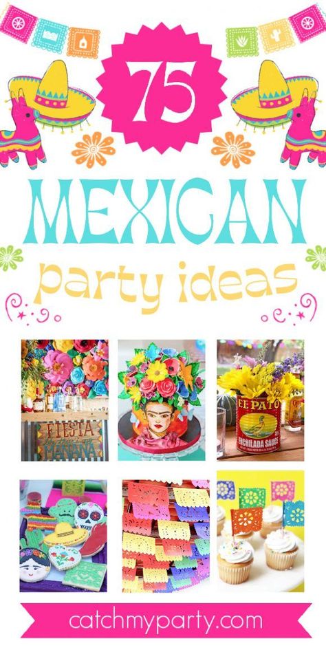 If you are throwing a Mexican fiesta don't miss all the 75 fabulous Mexican-themed party ideas we've rounded up for you. There are so many popular themes to choose from when planning a Mexican party, such as a summer fiesta to a Day of the Dead party, or even a Frida Kahlo one! We've rounded up so many amazing ideas that your party is guaranteed to be the talk of the town! See more party ideas and share yours at CatchMyParty.com Mexican Party Ideas, Minecraft Bingo, Gumball Necklace, Mermaid Party Games, Baby Shower Party Food, Mexican Themed Party, Chalkboard Party, Graduation Chalkboard, Mexico Party