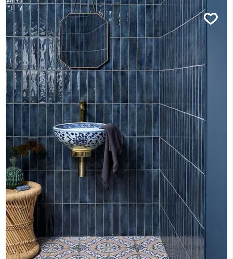 Glazed Bricks, Dark Blue Tile, Dark Blue Bathrooms, Blue Bathroom Tile, Glazed Brick, Deco Studio, Tile Trends, Porcelain Wall Tile, Bathroom Trends