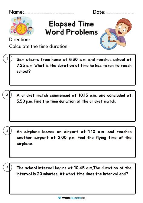 Elapsed Time Word Problems Time Worksheets Grade 3, Elapsed Time Worksheets, Word Problems 3rd Grade, Elapsed Time Word Problems, Time Word Problems, Problem Solving Worksheet, 5th Grade Worksheets, Addition Words, Telling Time Worksheets