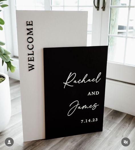 Modern October Wedding, Black And White Welcome Sign Wedding, Black And White Wedding Sign, Black And White Wedding Welcome Sign, Wedding Signs Black And White, Black Wedding Signs, Notebook Business, Wedding Entrance Sign, Philly Wedding