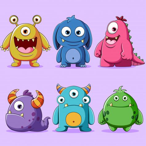 Set of cute monsters character illustrat... | Premium Vector #Freepik #vector #character #cartoon #cute #child Cute Monster Illustration, Cute Monsters Drawings, Doodle Monster, 3d Karakter, Cartoon Kunst, Monster Drawing, Monster Characters, Monster Illustration, Cartoon Monsters