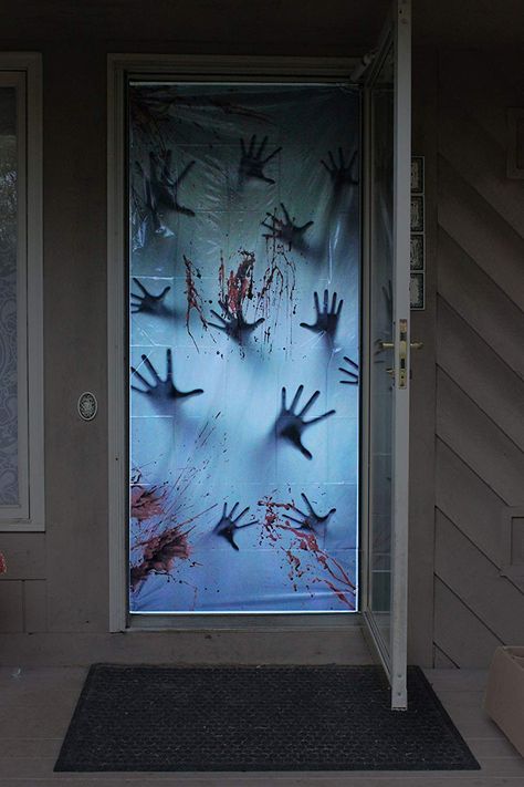 Zombie Party Decorations, Zombie Halloween Decorations, Zombie Decorations, Zombie Hands, Office Halloween Decorations, Halloween Haunted House Decorations, Halloween Window Decorations, Halloween Office, Wall Cover