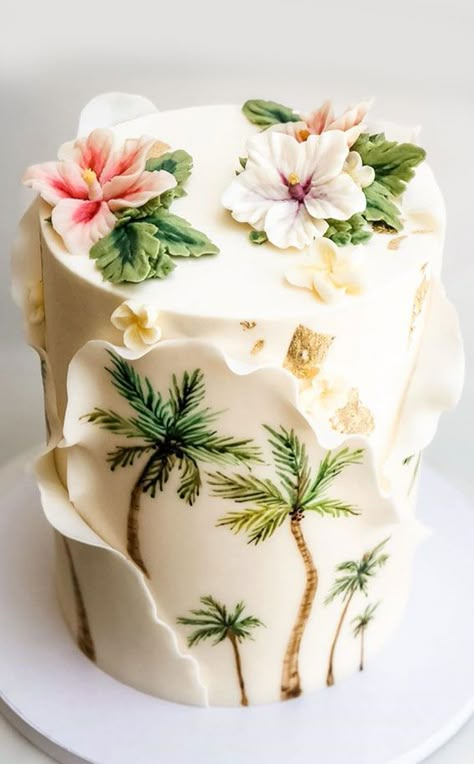 Painted Palm Trees, Hawaiian Birthday Cakes, Hawaii Wedding Cake, Palm Tree Cakes, Tropical Birthday Cake, Dominican Republic Punta Cana, Beach Birthday Cake, Tropical Wedding Cake, Tropical Cake