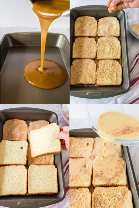 Overnight Caramel French Toast - #brunch #caramel #french-toast #make-ahead #overnight #breakfast-recipes #mothers-day-breakfast #recipes #realhousemoms Carmel French Toast Bake Overnight, Caramel Pecan French Toast, Overnight Caramel French Toast, Caramel French Toast Casserole, Caramel French Toast, Carmel Recipe, Oven French Toast, Overnight French Toast Recipe, Breakfast Feast