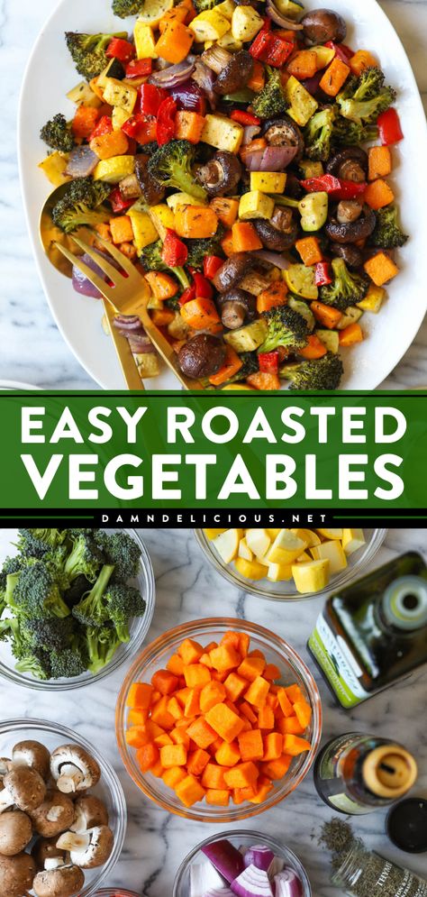 This Thanksgiving side dish idea is the BEST way to roast vegetables in the oven! Not only is it easy and ready in just 30 minutes, but it is also tender and packed with so much flavor. Put this roasted veggie recipe on your Thanksgiving dinner menu! Easy Roasted Vegetables, Roasted Veggies In Oven, Thanksgiving Vegetables, Roast Vegetables, Veggie Recipe, Roasted Vegetables Oven, Baked Veggies, Veggie Snacks, Roasted Vegetable Recipes