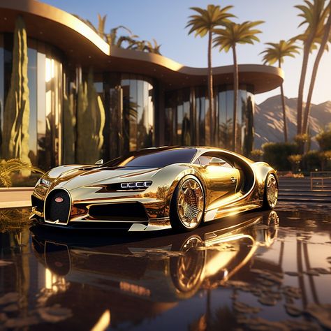 "Luxury Oasis: Gold Mansion, Bugatti Chiron, and Pool" Bugati Car Bugatti Chiron, Golden Bugatti, Bugatti Gold, Gold Bugatti, Gold Cars, Xe Bugatti, Bugatti Wallpapers, Bugatti Concept, Spiderman Car