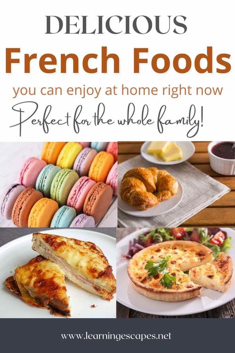 Delicious French food for kids and adults and French specialties you can taste in France or enjoy at home for the perfect French theme meal! French Food For Kids Party, French Themed Food Ideas, Easy French Meals Dinners, French Food Recipes Lunch, Easy French Party Food, French Tea Party Food, French Food Ideas For Party, French Buffet Food, French Snacks For Kids