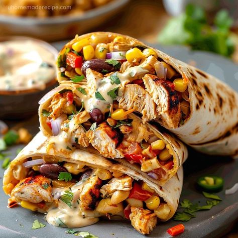 Southwest Chicken Wrap Recipe - Quick And Delicious - My Home Made Recipe Chicken Wraps Rotisserie, South Western Chicken Wrap, Weekday Lunch Ideas At Home, Shredded Leftover Chicken Recipes, Chicken Wrap Recipes Healthy Lunch Ideas, Toasted Chicken Wrap, Chicken Finger Wrap, Chicken Fajita Wrap Recipe, Chicken Thigh Wraps