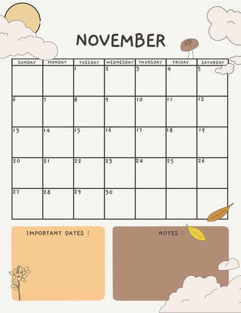 Calnder2023 November, Cute November Calendar 2023, November Calender Aesthetic, November Calendar 2023 Aesthetic, Good Notes Calendar, November Calendar 2024, November 2023 Calendar Printable, Calendar Template Aesthetic, November Calendar 2023