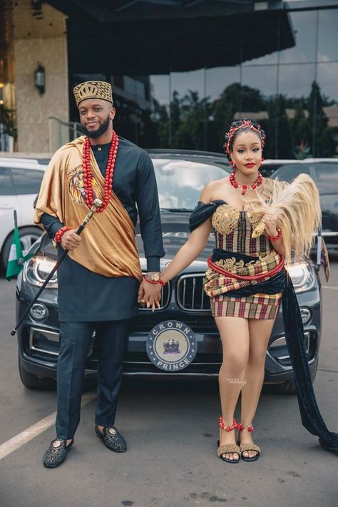 Igbo Groomsmen Attire, First Outing For Igbo Traditional Marriage, Nigerian Accessories, Igbo Bride Traditional Weddings, Igbo Wedding Dress, Nigerian Traditional Dresses, Igbo Traditional Wedding, Igbo Bride, African Bridal Dress