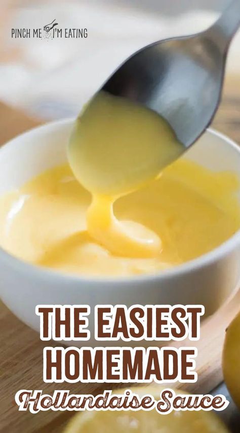 Discover this simple homemade Hollandaise sauce recipe that's perfect for breakfast, brunch, and dinner. No blender needed! Learn how to make a creamy, tangy sauce with just butter, lemon juice, and egg yolks. Ideal for eggs Benedict, vegetables, and seafood. Enjoy a classic sauce recipe made easy! Quick Hollandaise Sauce No Blender, Poached Egg With Hollandaise Sauce, Mock Hollandaise Sauce Easy, Easy Hollandaise Sauce Blender, Hollandaise Sauce For One, How To Make Hollandaise Sauce Easy, Easy Hollandaise Sauce No Blender, Hollandaise Sauce No Lemon Juice, Make Ahead Hollandaise Sauce