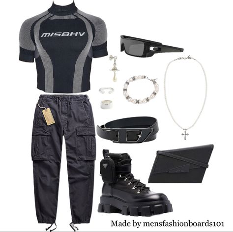 Chrome Men Outfits, Y3k Outfits Men, Techno Rave Outfit Men, Techno Outfit Men, Rave Outfits Techno, Futuristic Outfit Men, Misbhv Outfit Men, Rave Aesthetic Outfit, Misbhv Outfit