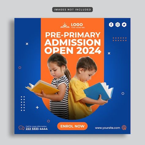 Pre-Primary Admission Open school social media post template Pre-Primary Poster Design School Social Media Post, School Social Media, Admissions Poster, Social Media Post Template, Admission Open, School Admissions, Free Social Media, School Logo, Psd Template Free