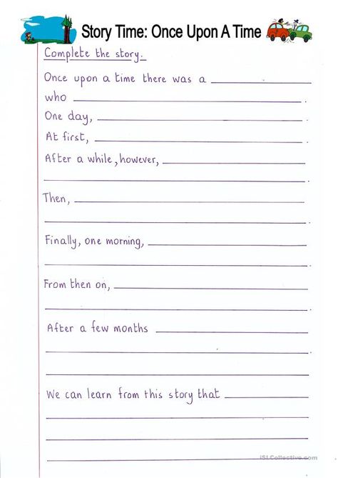 Read and Complete - Once Upon a Time (story writing) - English ESL Worksheets Math Mental, Formal Writing, Teaching Nouns, Time Worksheet, Creative Writing For Kids, Creative Writing Worksheets, English Creative Writing, Creative Writing Exercises, Composition Writing