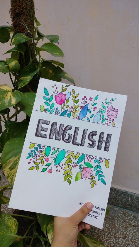 English File Front Page, Creative Heading Ideas, Subject Border Design, Aesthetic Headings For Projects, Cover Page Of English Project, English Cover Page Aesthetic School, English Assignment Ideas, Cover Page Ideas For English Project, Border Designs For Projects English