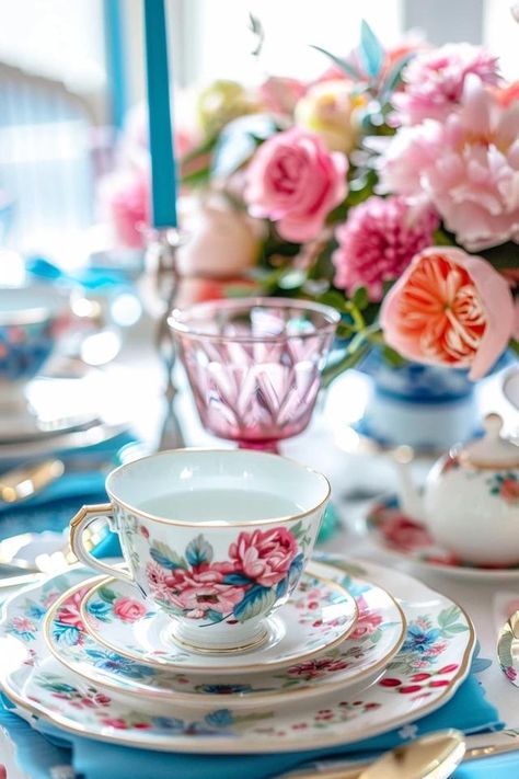 Charming Tea Party Table Settings Ideas for Your Event Afternoon Tea Tablescape, High Tea Table Setting Ideas, High Tea Party Decorations Table Settings, Tea Party Table Settings Ideas, High Tea Decorations, High Tea Party Decorations, French Tea Party, Tea Party Table Decorations, Tea Decorations