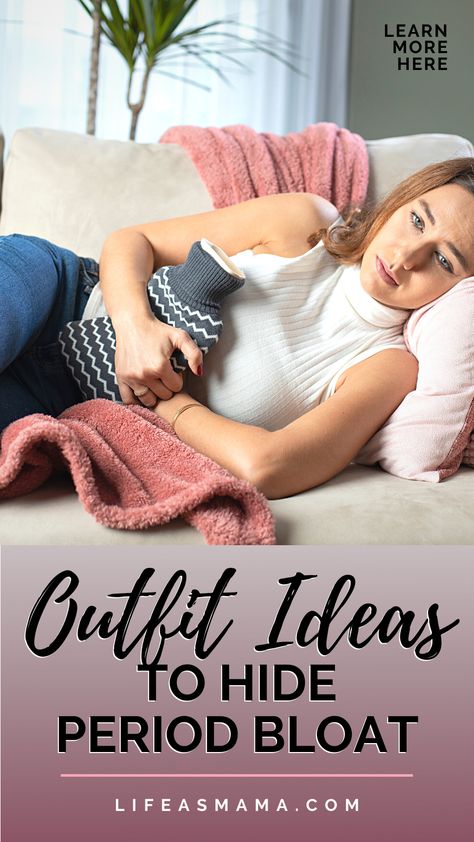 Once a month women can feel less than beautiful. The period bloat is real. Life as Mama has found 5 outfit ideas to help hide the bloat and help you feel a bit more like yourself. Tap the photo again to learn more. #lifeasmama #periodbloat #outfitideas #momlife Outfits Bloated, Bloated Work Outfit, Period Bloat Outfits, Bloated Day Outfit, Outfits When You Feel Bloated, Cute Outfits When Bloated, What To Wear When You Are On Your Period, Outfits For Bloated Days, Bloated Stomach Outfit