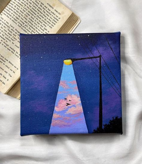 Mini Tela, Cute Easy Paintings, Sky Art Painting, Simple Canvas Paintings, Easy Canvas Art, Cute Canvas Paintings, Canvas Drawings, Seni Cat Air, Canvas Painting Designs