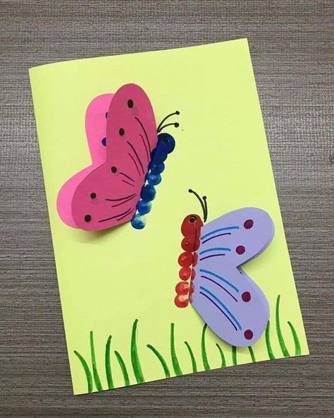 Oppgaver For Barn, Insect Crafts, Spider Crafts, Toddler Arts And Crafts, Butterfly Card, Preschool Arts And Crafts, Spring Crafts For Kids, Hand Crafts For Kids, Preschool Art Activities