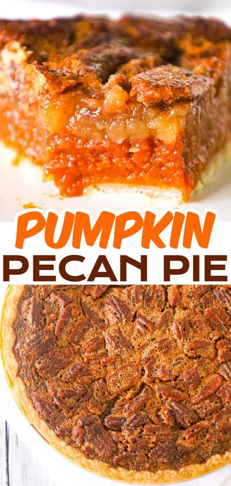 Pumpkin Pecan Pie Recipe, Pecan Pumpkin Pie, Pecan Pumpkin, Store Bought Pie Crust, Pumpkin Pecan Pie, Averie Cooks, Easy Pumpkin Pie, Paleo Pumpkin, Pumpkin Spice Syrup