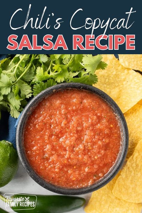 This Chili’s Copycat Salsa Recipe is so easy to make at home and tastes just like the restaurant's favorite appetizer. It has all the best flavors of homemade salsa but without a lot of time and fuss. So grab a bag of tortilla chips and a bowl and get ready for the tastiest copycat recipe ever! Chilies Salsa Recipe, Copycat Chili's Salsa, Non Chunky Salsa, Chili’s Copycat Salsa, Chili's Copycat Salsa Recipe, Homemade Hot Salsa, Chilis Chips And Salsa, Best Salsa Recipes, Cheddars Copycat Salsa Recipe