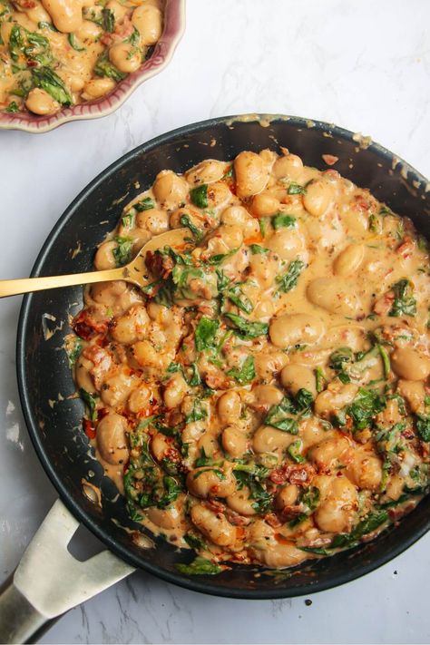 Marry Me White Beans, Marry Me Beans, Marry Me Butter Beans, Cannellini Bean Recipes, Creamy White Beans, Veggie Mains, Cannellini Bean, Tomato Butter, Sundried Tomatoes