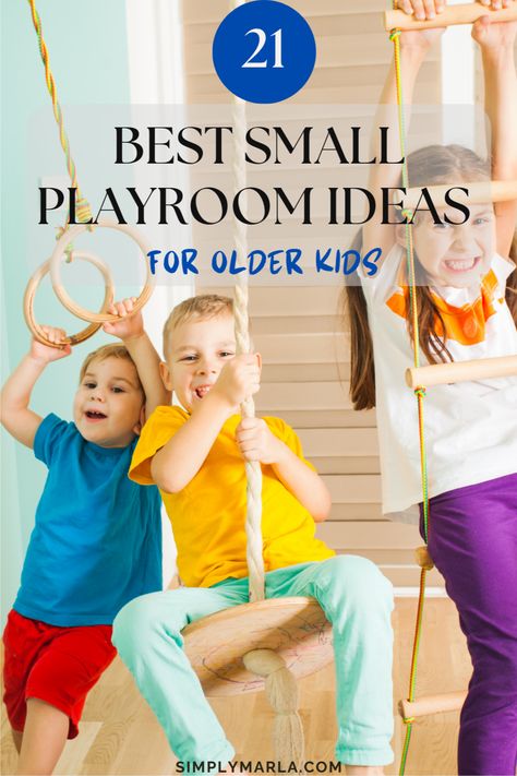 HEY EVERYONE! CHECK OUT 21 BEST SMALL PLAYROOM IDEAS FOR OLDER KIDS! WE KNOW HOW HARD IT CAN BE TO CREATE THE PLAYROOM OF YOUR DREAMS WITH LIMITED SPACE. CHECK OUT SOME STORAGE SOLUTIONS, DESIGN INSPO, AND TOY IDEAS FOR YOUR OLDER KIDDOS. WE HOPE YOU LOVE THIS POST AND GET INSPIRED! #SPACESAVING #FORBOYS #FORTODDLERS #FORGIRLS #MINIMALIST Small Playroom Design Ideas, Pickler Triangle Playroom, Playroom For 6 Year, Minimalist Kids Playroom, Older Kid Playroom Ideas, Older Kid Playroom, Cozy Playroom Ideas, Big Kid Playroom Ideas, Playroom Older Kids