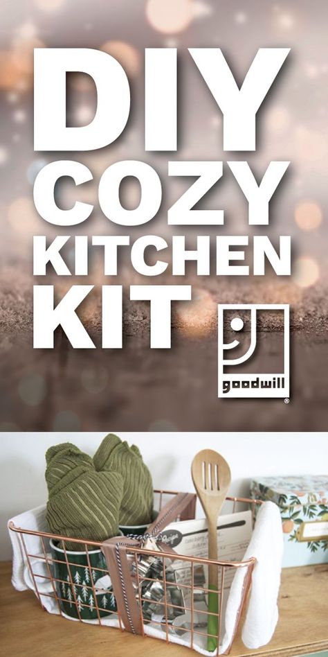 Kitchen Gifts Ideas, Diy Kitchen Gifts, Kitchen Gift Baskets, Holiday Shopping List, Kitchen Christmas Gifts, Goodwill Finds, Kitchen Kit, Themed Gift Baskets, Cozy Kitchen