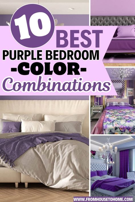 10 Purple Color Combinations That Look Good In A Bedroom | Interior Design Purple Bedding Sets Color Combos, Purple And Brown Bedroom, Purple Bedroom Decor Ideas, Purple Gray Bedroom, Purple Sheets, Purple Appliances, Purple Headboard, Dark Purple Walls, Purple Accent Wall