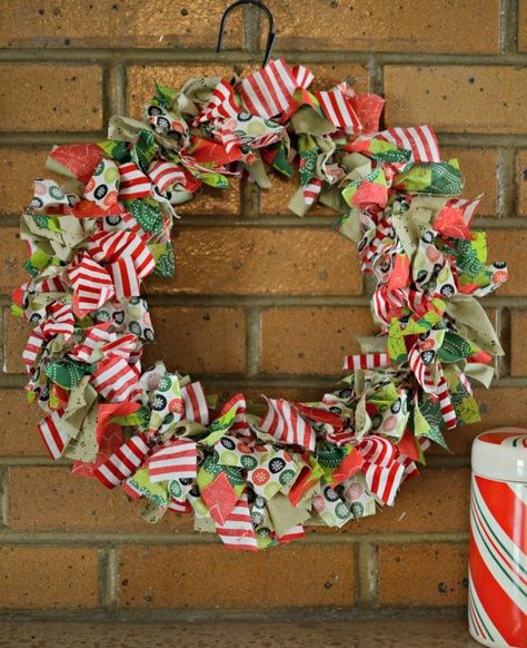 DIY Christmas Rag Wreath — Bless this Mess Christmas Rag Wreath, Rag Wreath Tutorial, Old Fashioned Christmas Decorations, Ribbon Wreath Diy, Christmas Fabric Crafts, Rag Garland, Fabric Crafts Diy, Christmas Sewing Projects, Christmas Buttons