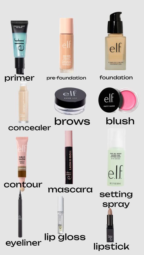 Things You Need For Full Face Makeup, What You Need For A Full Face Of Makeup, Places To Put Makeup On Face, Basic Make Up Product, Elf Make Up Products, Full Face Of Makeup List, Make Up You Need To Get, Full Face Elf Makeup, What Do You Need For A Full Face Makeup