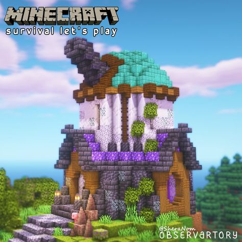 Minecraft Globe House, Minecraft Medieval Observatory, Minecraft Enchanting House Ideas, Minecraft Fantasy Library Build, Minecraft Enchanting Setup, Observatory Minecraft Build, Minecraft Observatory Ideas, Minecraft Observatory Telescope, Enchanting Setup Minecraft