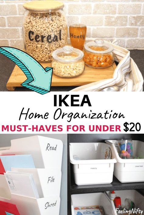 7 MUST-HAVE Ikea Organization Ideas that are under $20. Ikea hacks for the office, kitchen, toys in kids playroom and for the home. Ideas and hacks that can also be used for crafts storage using storage boxes and bins, organizing tips, pantry jar ideas, laundry room jars, drawer dividers for clothes, etc. Easy Ikea organization hacks that can be done on a budget  #ikeahacks #ikeaideas #ikeahack Ikea Organisation, Ikea Kitchen Storage, Ikea Organization Hacks, Ikea Kids Room, Ikea Crafts, Pantry Jars, Ikea Organization, Hacks Ikea, Kitchen Ikea