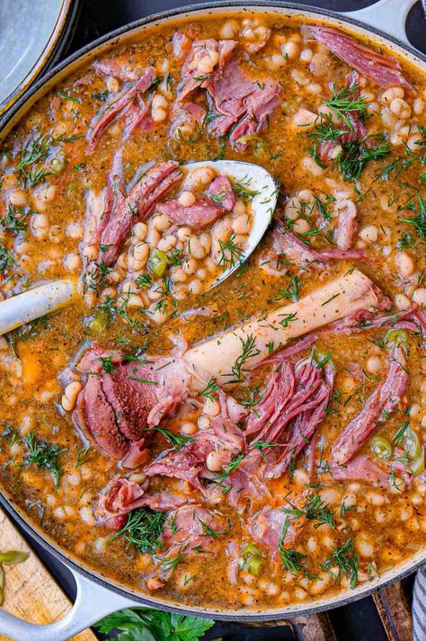 White Beans and Ham Hock Soup Ham Hocks And Beans Instant Pot, Pork Hock Soup, Bean And Ham Hock Soup, Recipe For Ham And Bean Soup, Ham And Bean Soup Recipes, White Bean And Ham, Ham Hock Soup, Ham Hock Recipes, White Beans And Ham