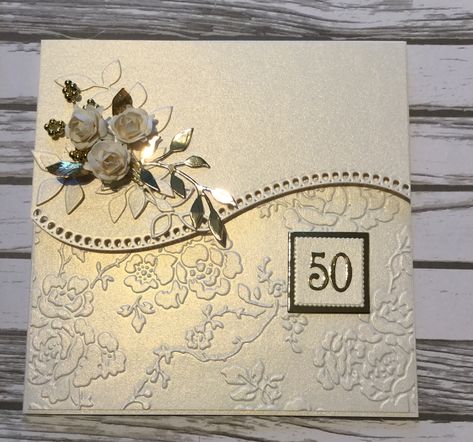 Golden wedding anniversary card Golden Anniversary Cards, Golden Wedding Anniversary Card, 50th Anniversary Cards, Anniversary Cards Handmade, Wedding Anniversary Card, Golden Wedding Anniversary, Wedding Cards Handmade, 50th Birthday Cards, Golden Anniversary