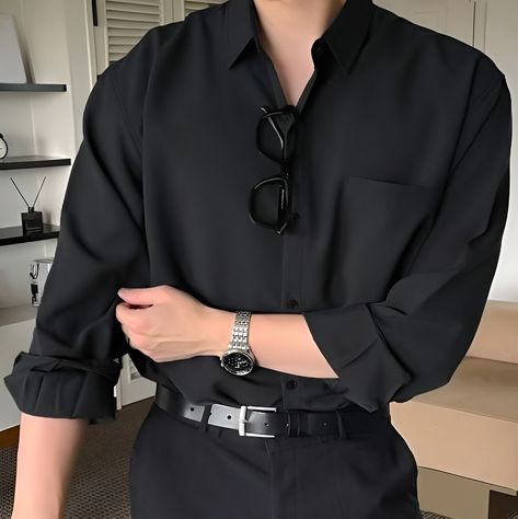 Outfits Quotes, Black Outfit Men, Shirt Outfit Men, Gentleman Aesthetic, Black Button Up Shirt, Classy Outfits Men, Men Stylish Dress, Mens Casual Dress Outfits, Classy Men