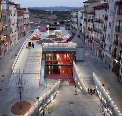 Teruel-zilla,© Miguel de Guzmán Parking Plan, Public Space Design, Youth Center, Spanish Architecture, Landscape And Urbanism, Level Design, Cultural Architecture, Urban Architecture, Urban Spaces