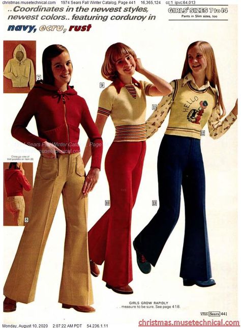 1974 Sears Fall Winter Catalog, Page 441 - Christmas Catalogs & Holiday Wishbooks 70s Teen Fashion, 70s Clothes, Decades Fashion, Teen Fashion Trends, 60s 70s Fashion, 60s And 70s Fashion, 70s Inspired Fashion, 70s Outfits, Seventies Fashion