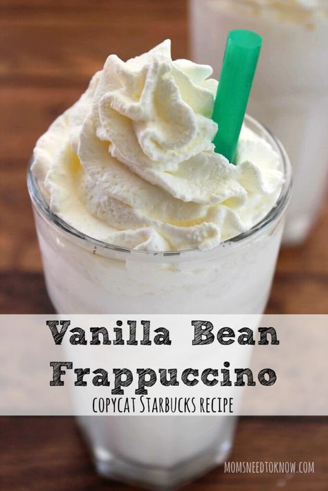 Vanilla Bean Frappuccino Recipe, Starbucks Vanilla Bean, Copycat Drinks, Vanilla Bean Frappuccino, Starbucks Vanilla Bean Frappuccino, Vanilla Bean Frappe, Starbucks Frappuccino Recipe, Hot Teas, Vanilla Frappuccino