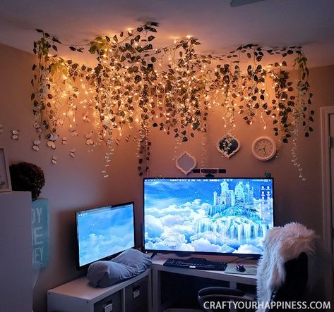 Fairy Lights Bedroom, Redecorate Bedroom, Dreamy Room, Light Ceiling, Room Design Bedroom, Dream Room Inspiration, Cute Room Decor, The Ceiling, Décor Diy