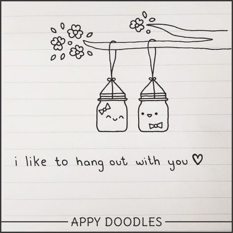 I like to hang out with you <3 Cute pun cards for valentines! Watch this video! YouTube Channel : Appy Doodles #appydoodles #doodles #youtube #video #valentines #cards #love #cute #puns#kawaii#howtodoodle#beginners#easy Love Doodles For Best Friend, Cute Easy Doodles Love, Doodle Drawings Love Cute, Love Art Doodle, Mini Love Doodles, Cute Doodles For Bestie, Cute Loving Drawings, Cute Doodle With Quotes, Cute Drawings For Journaling