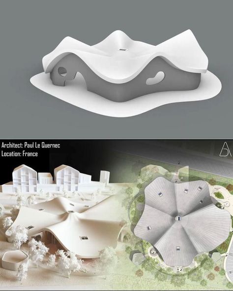 French architect Paul Le Quernec's work is known for its organic forms and use of natural. #3d_Modeling_Architecture #Organic_Architecture_Model #Biometric_Architecture #Concept_Models_Architecture_Student Organic Architecture Model, Concept Models Architecture Student, Biometric Architecture, Organic Plans Architecture, Pavilion Design Concept Architecture, Bionic Architecture, Conceptual Design Architecture, Architecture Process, Rhino Model