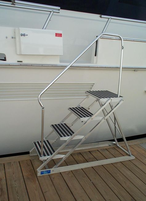 Dock Step - MarQuipt Rv Stairs, Diy Stairs Outdoor, Floating Docks, Dock Steps, Folding Stairs, Camper Interior Design, Portable Ramps, Custom Metal Fabrication, Furniture Design Chair