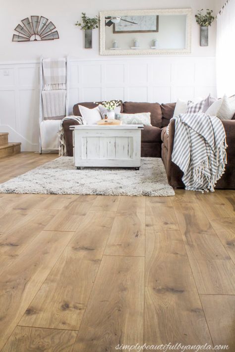 Farmhouse Pergo Flooring, Modern Farmhouse Laminate Flooring, Sundance Canyon Hickory Lifeproof, Lifeproof Flooring Colors, Laminate Wood Flooring Living Room, Family Room Flooring Ideas, Floor And Wall Color Combinations, Plank Flooring Ideas, Trending Flooring