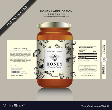 Honey Jar Design Creative, Honey Products Packaging, Glass Jar Label Design, Organic Honey Packaging, Bee Packaging Design, Honey Jar Labels Design, Honey Design Ideas, Honey Labels Design, Honey Sticker Design