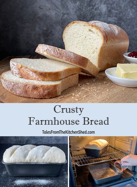 My easy to make Farmhouse White Sandwich Bread is crusty on the outside with a buttery soft interior. It’s the perfect homemade bread for sandwiches, toast or simply to spread with butter. This super easy farmhouse loaf recipe makes one large 2 lb loaf or two small 1 lb loaves. Your bread can be done and dusted in about 3 hours but that includes the dough rising and baking. Hands on time is less than 20 minutes, so you can do something else as your dough rises and bakes. Farmhouse Loaf Recipe, Farmers Loaf Bread, Farmhouse White Bread, Baking Sandwich Bread, Bread For Sandwiches Recipe, Sandwich White Bread Recipe, Large Bread Loaf Recipe, Bread Loaf Recipes Homemade, One Loaf Sandwich Bread Recipe