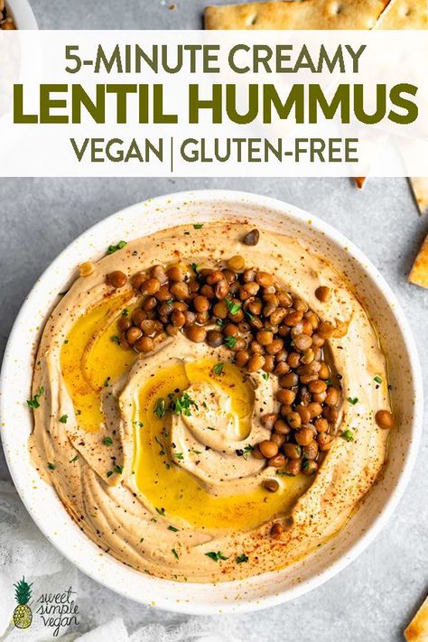 Lentil Hummus Recipe, Vegan Lentil Recipes, Lentil Hummus, Hummus Recipes, Hummus Recipe Homemade, Vegan Protein Recipes, High Protein Vegan Recipes, High Protein Vegan, Lentil Recipes