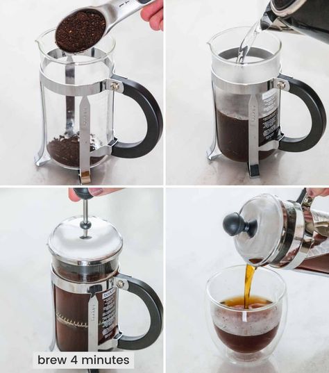 Best French Press Coffee How To Make, Pressed Coffee How To Make, How To Make French Press Coffee At Home, Making French Press Coffee, French Press Recipes Coffee, Coffee Press Recipes, How To Make Coffee In A French Press, How To Use A French Press Coffee Maker, Coffee Press How To Use A