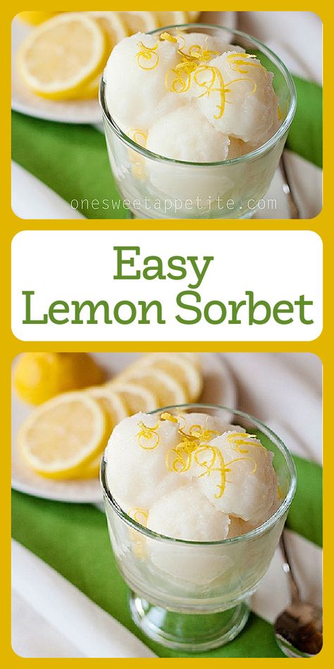 This Easy Lemon Sorbet Recipe is delightfully refreshing with a fun citrus zing! It reminds me of frozen lemonade, and the best part is... it is made with just five ingredients: lemon zest, lemon juice, water, sugar, and sparkling lime water. SO tasty! || cookingwithruthie.com #lemonsorbetrecipe #lemonsorbet #sorbetrecipe #summerrecipe #easysorbet #sorbet #lemon Lemon Sorbet Recipe, Candied Lemon Slices, Lemon Juice Water, Sorbet Recipe, Lime Sorbet, Lime Water, Frozen Lemon, Lemon Sorbet, Frozen Lemonade