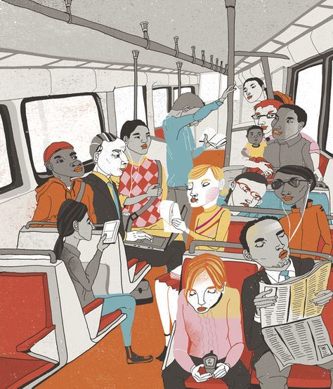 http://thecreativefinder.com/portfolio-image.php?username=kfrosen Morning Commute, Illustration Portfolio, Portfolio Images, Reading Art, Illustration Quotes, Portfolio Site, Figure Drawing Reference, Character Development, A Train